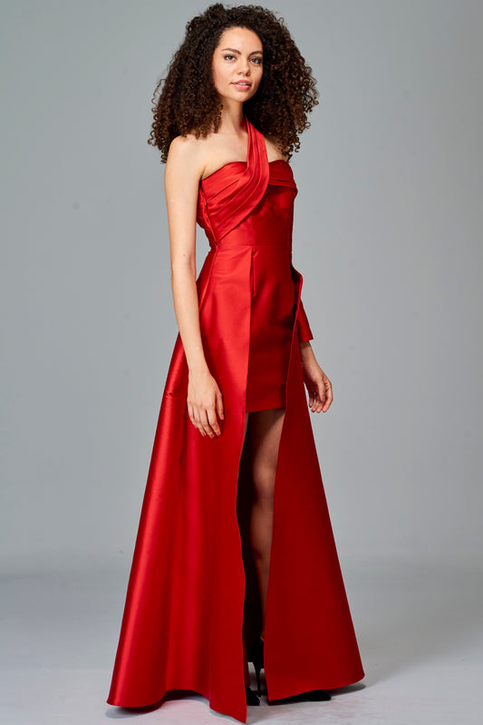 Draped Taffeta High-Low Dress