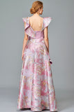 Ruffle Detailed Fil Coupe and Faille Long Dress