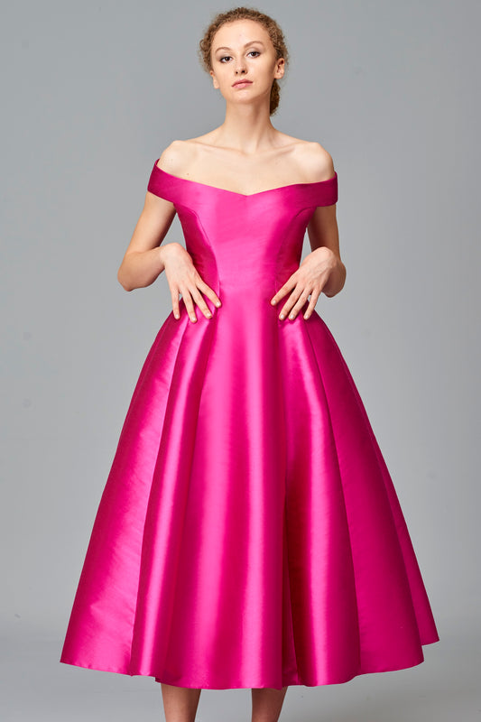 Off-Shoulder Taffeta Midi Dress