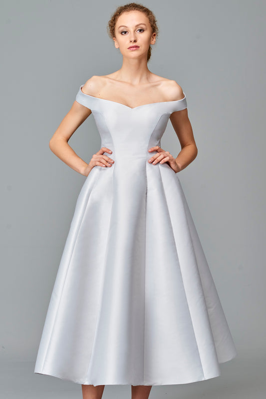 Off-Shoulder Taffeta Midi Dress
