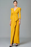 Side Ruffle Detailed Double Viscose Long Dress