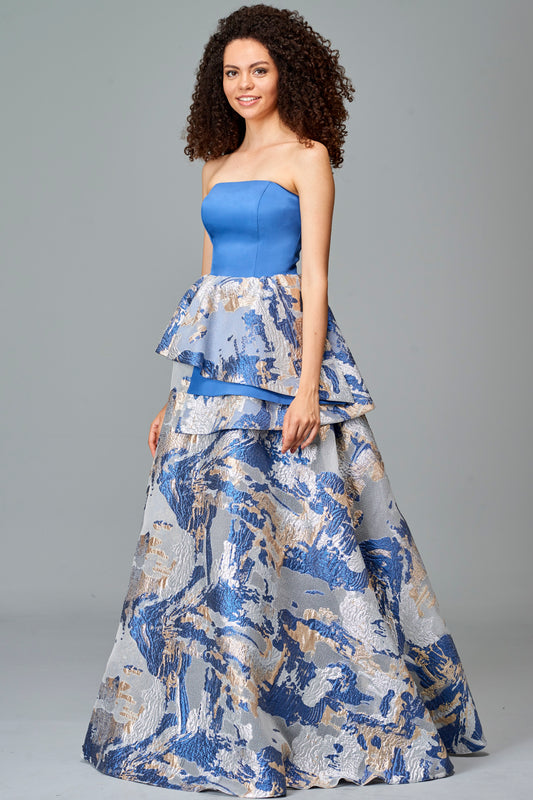 Off-Shoulder Fil Coupe and Faille Long Dress