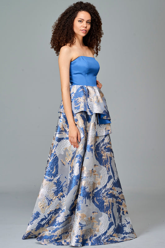 Off-Shoulder Fil Coupe and Faille Long Dress