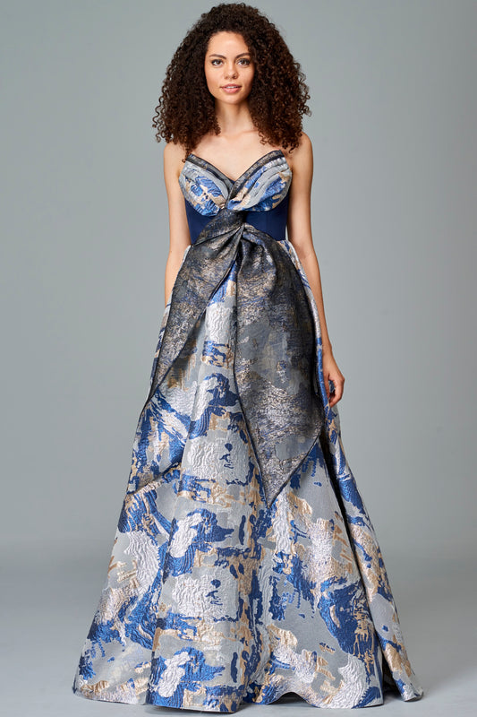 Knot Detailed Fil Coupe and Faille Gown