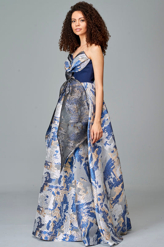 Knot Detailed Fil Coupe and Faille Gown