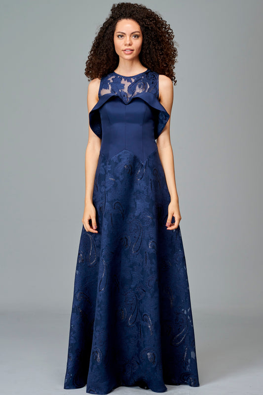 Fil Coupe and Faille Gown with Ruffle Detail