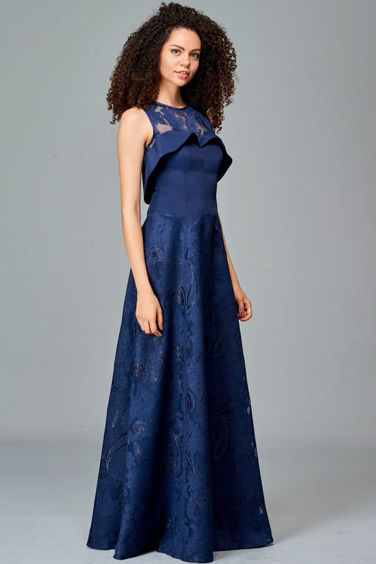 Fil Coupe and Faille Gown with Ruffle Detail