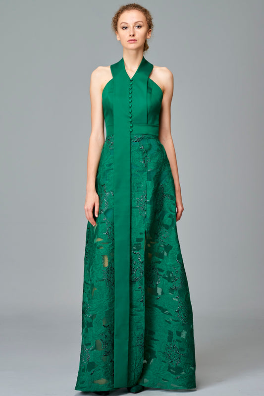 Structured Fil Coupe and Faille Long Dress
