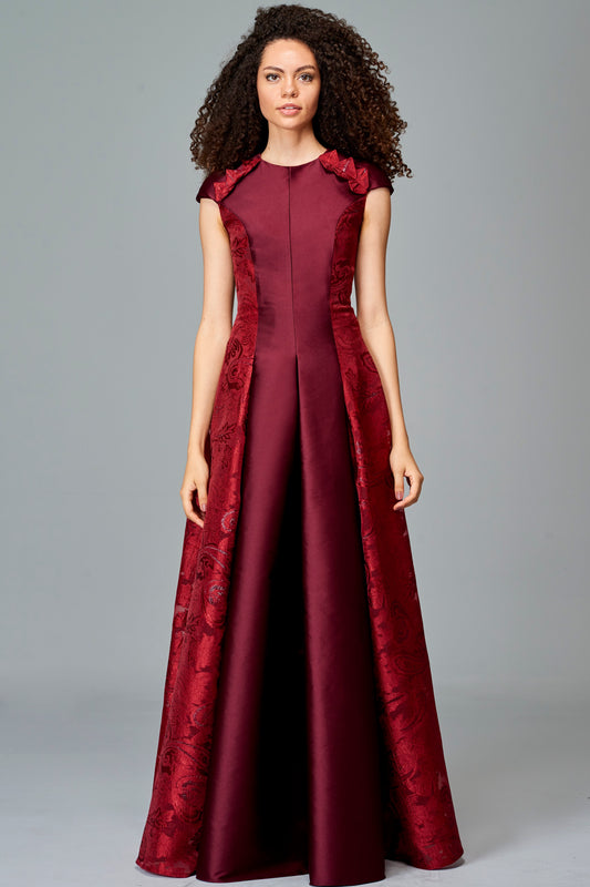 Pleated Taffeta and Fil Coupe Gown