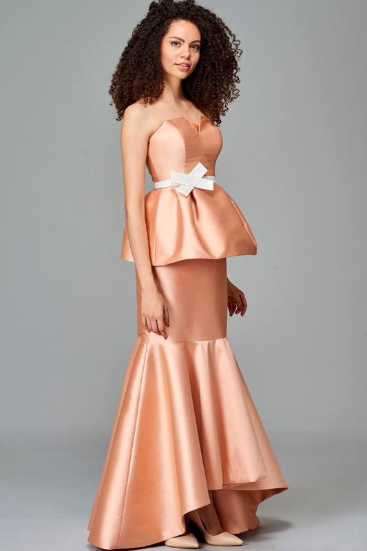 Two-Toned Taffeta Gown with Bow Detail