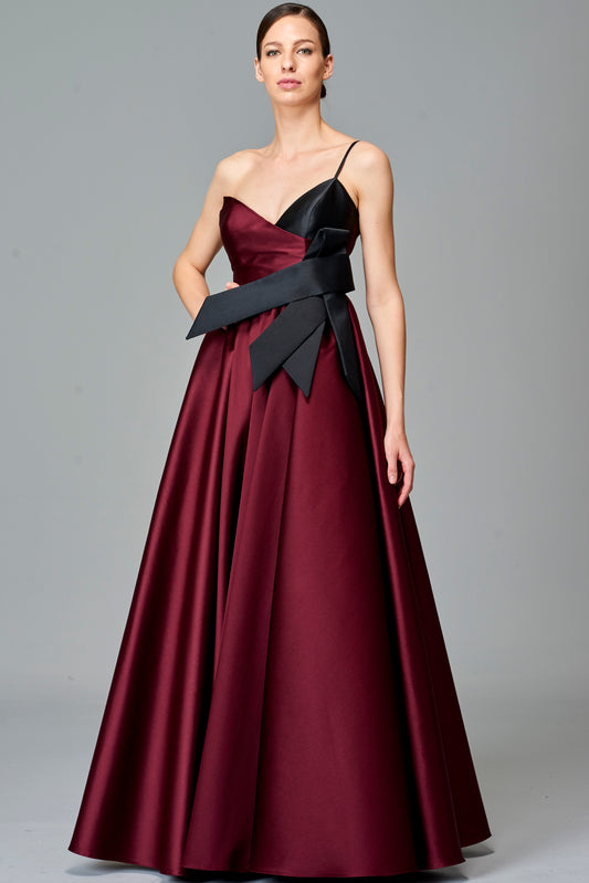 Two Toned Banded Taffeta Gown