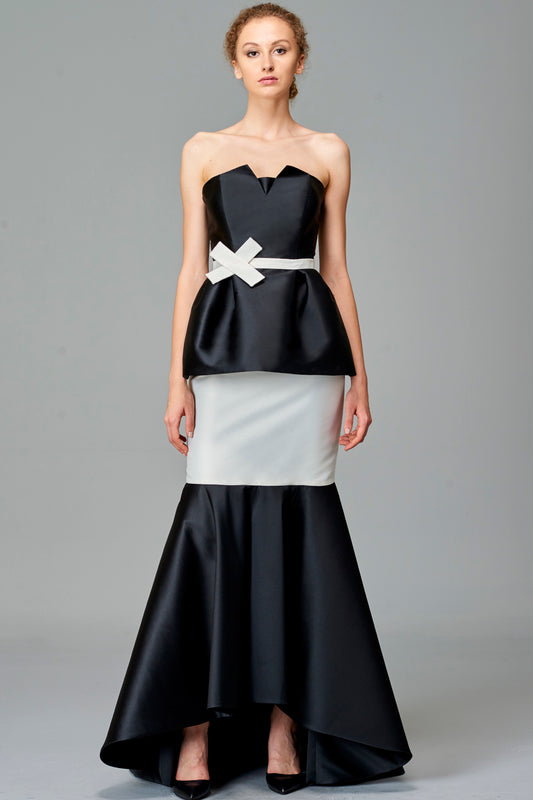 Two-Toned Taffeta Gown with Bow Detail