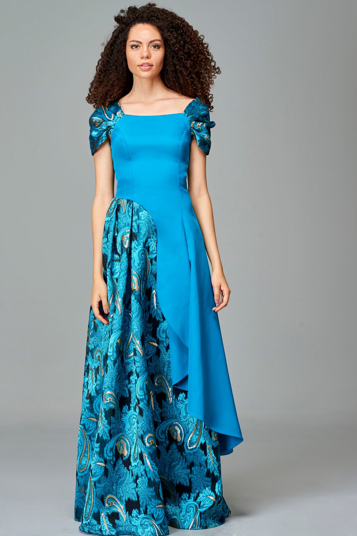 Draped Fil Coupe Faille Gown