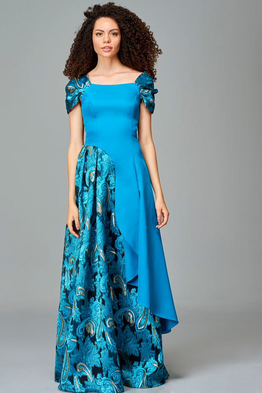 Draped Fil Coupe Faille Gown