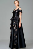 Ruffle Detailed Taffeta and Fil Coupe Gown