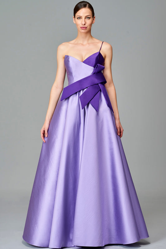 Two Toned Banded Taffeta Gown
