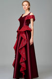 Ruffle Detailed Taffeta and Fil Coupe Gown