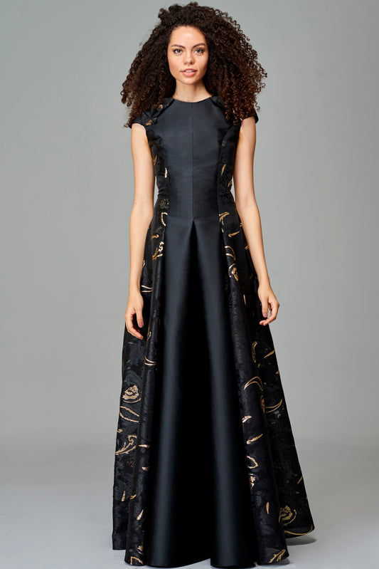 Pleated Taffeta and Fil Coupe Gown