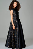 Pleated Taffeta and Fil Coupe Gown
