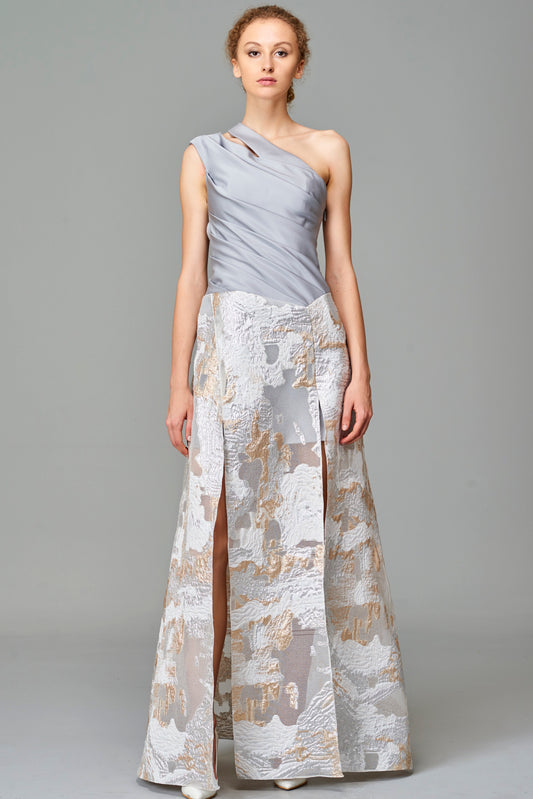 Draped Faille Bodice Fil Coupe Long Dress