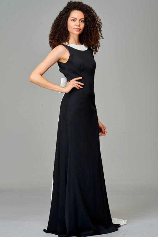 Open Back Viscose Long Dress with Bow Detail
