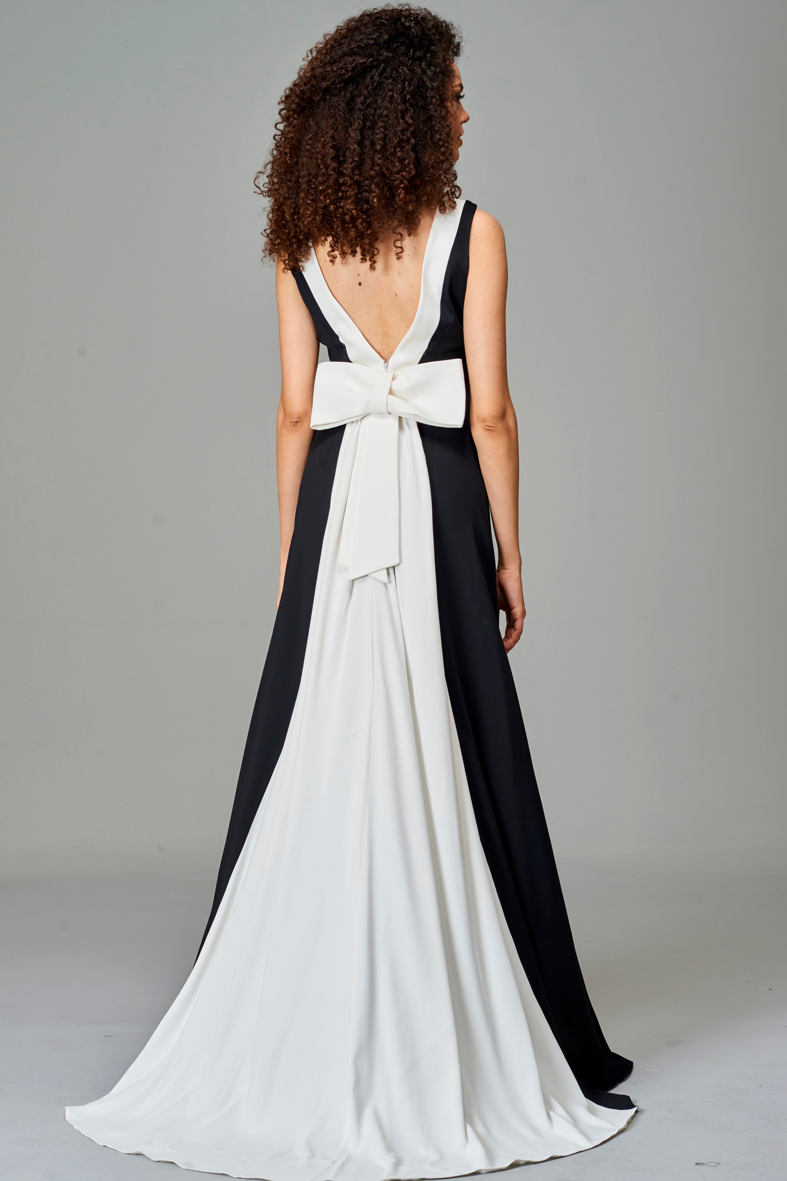 Open Back Viscose Long Dress with Bow Detail