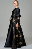Baloon Sleeve Taffeta and Fil Coupe Gown