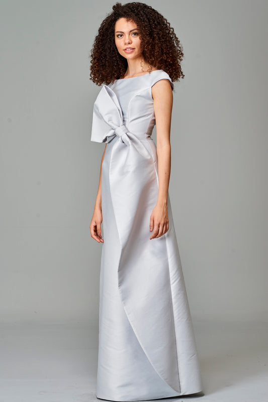 Bow Detailed Taffeta Long Dress