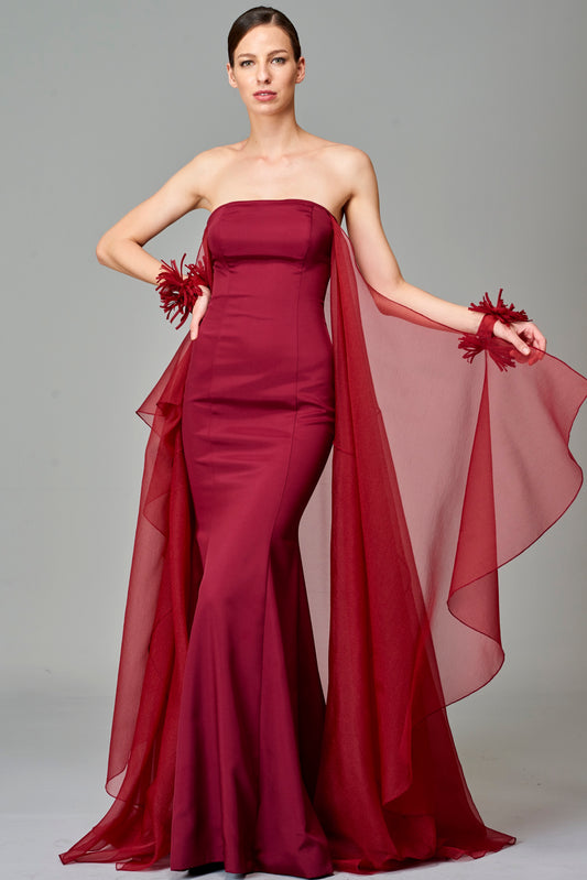 Strapless Dress with Organza Sleeves