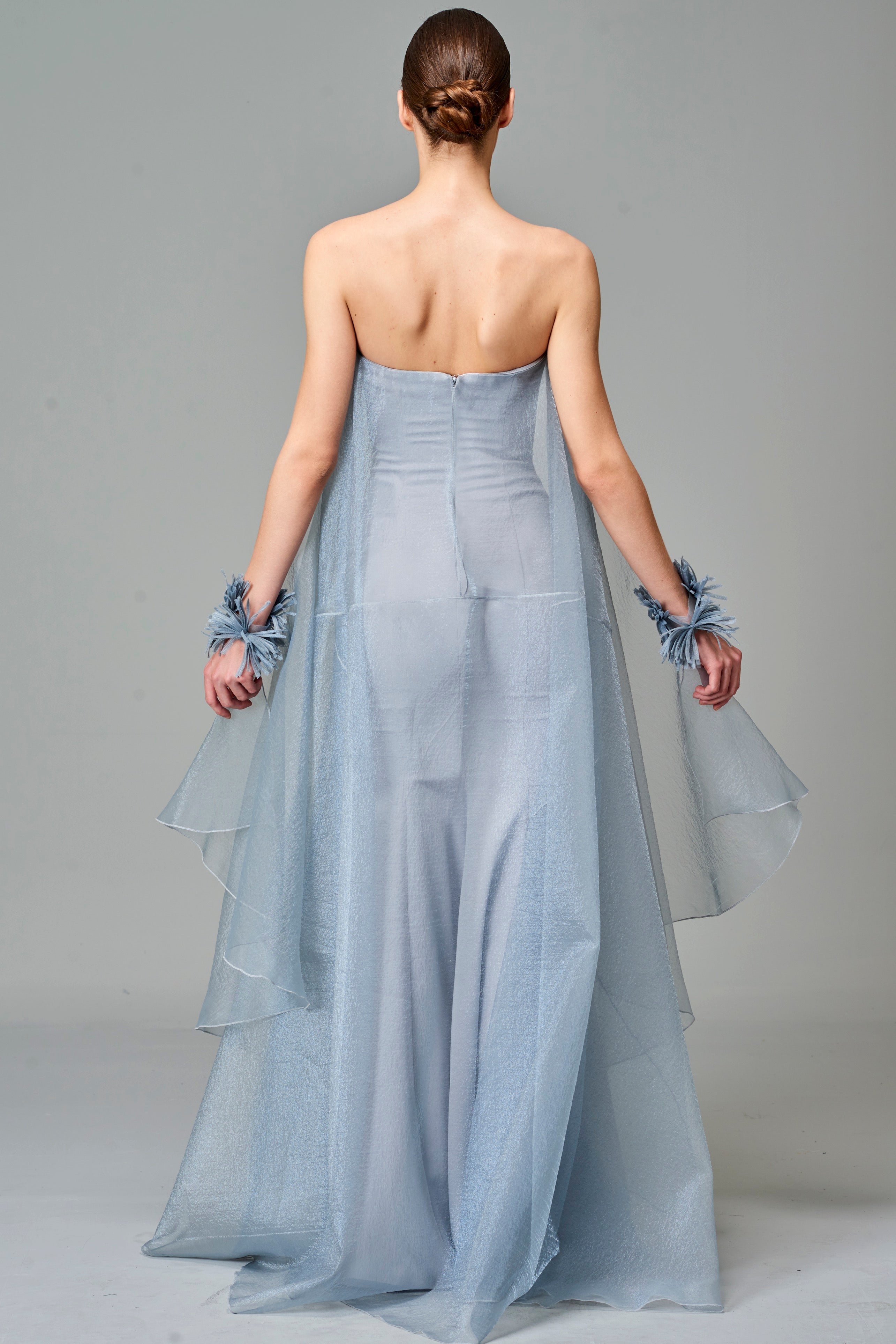 Strapless Dress with Organza Sleeves Blush Strapless Dress with Organza Sleeves Blush