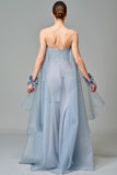 Strapless Dress with Organza Sleeves