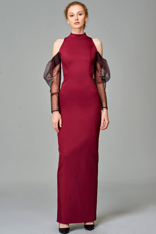Organza Drape Sleeve Long Dress
