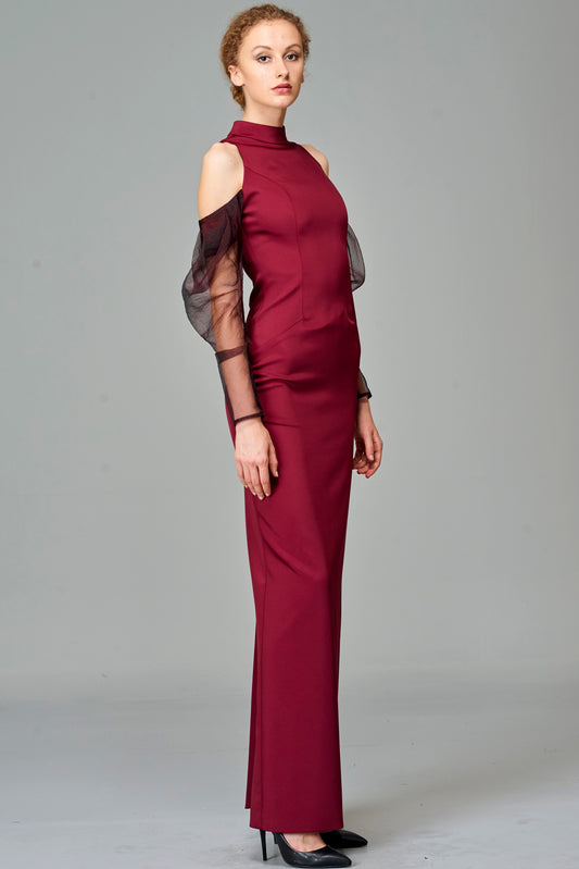 Organza Drape Sleeve Long Dress