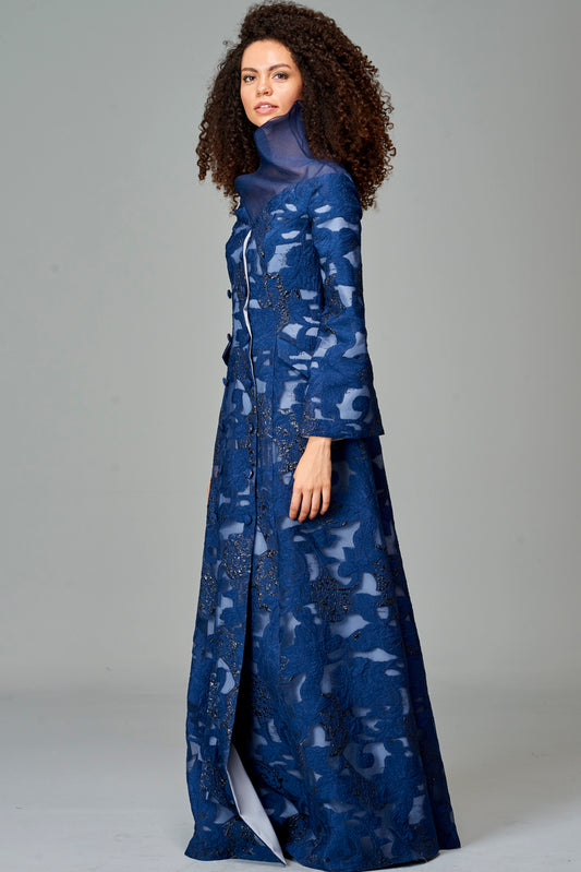 Faille Inside and Fil Coupe Long Dress