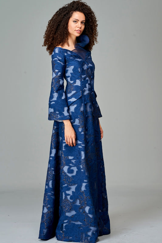 Faille Inside and Fil Coupe Long Dress
