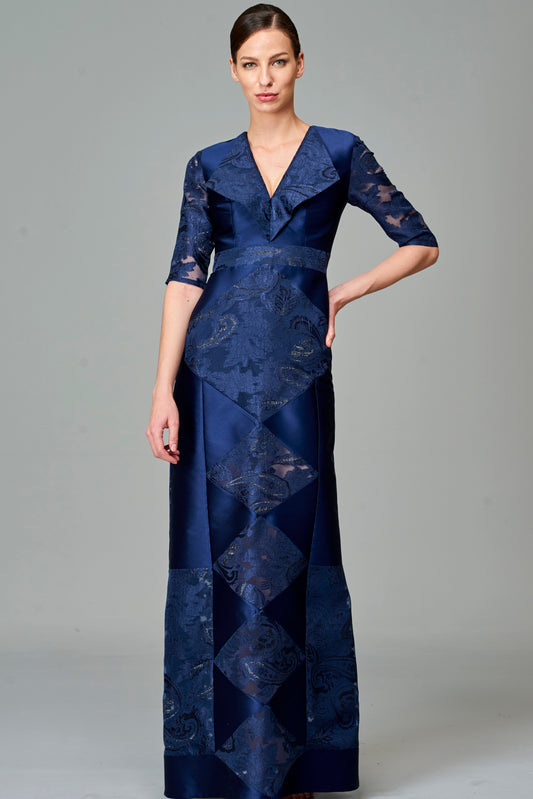 Taffeta and Fil Coupe Patchwork Long Dress