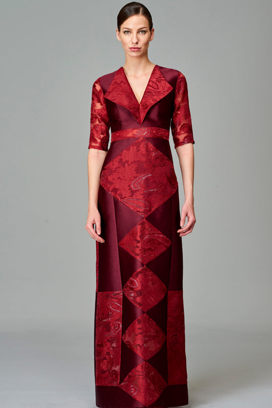 Taffeta and Fil Coupe Patchwork Long Dress