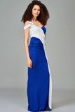 Two Toned Stretch Knit Jacquard Long Dress