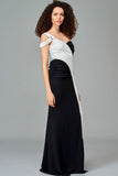 Two Toned Stretch Knit Jacquard Long Dress