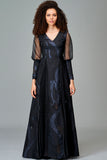 Fil Coupe and Organza Gown with Organza Pleat Detail