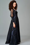 Fil Coupe and Organza Gown with Organza Pleat Detail