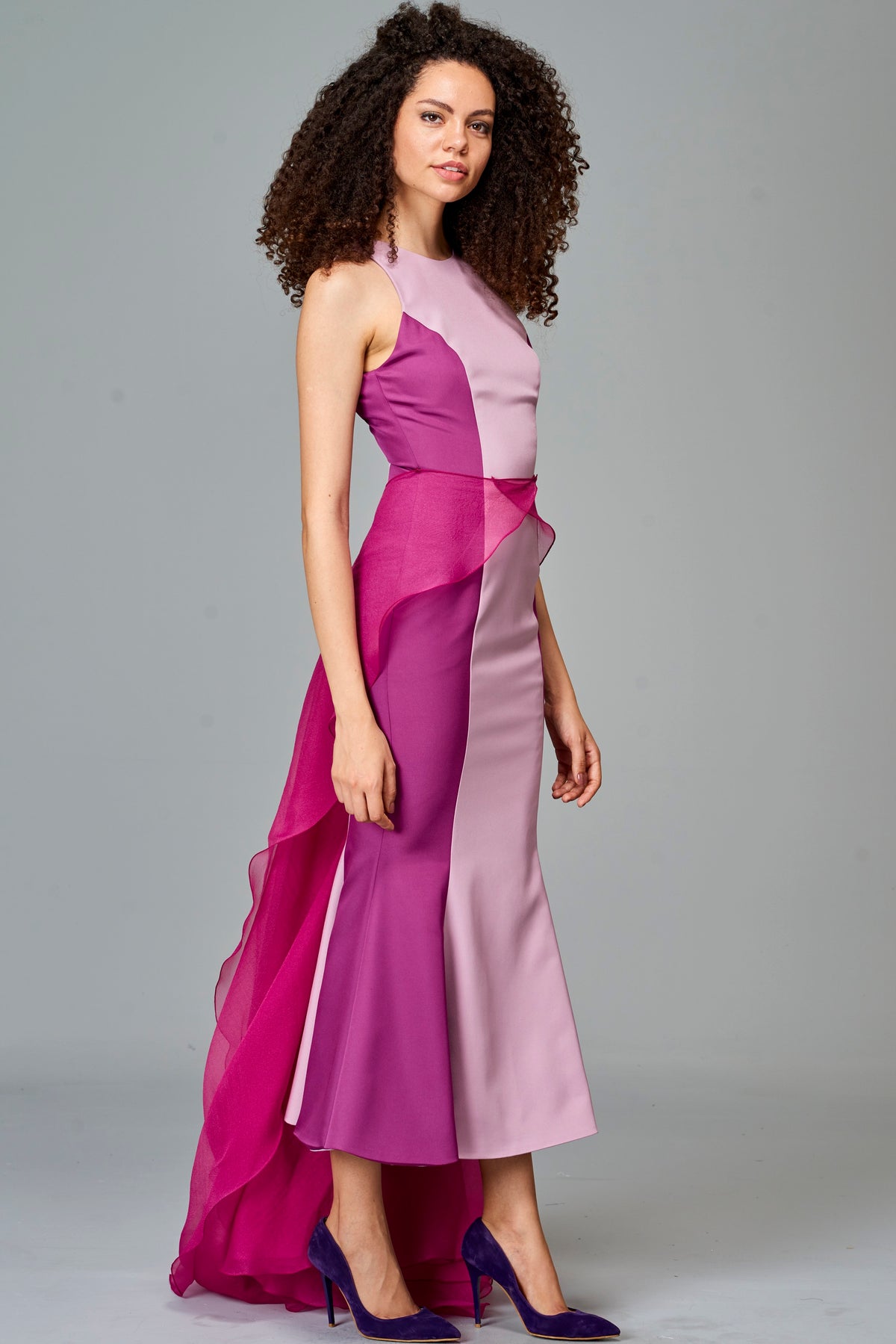 Two Toned Dress with Organza Train