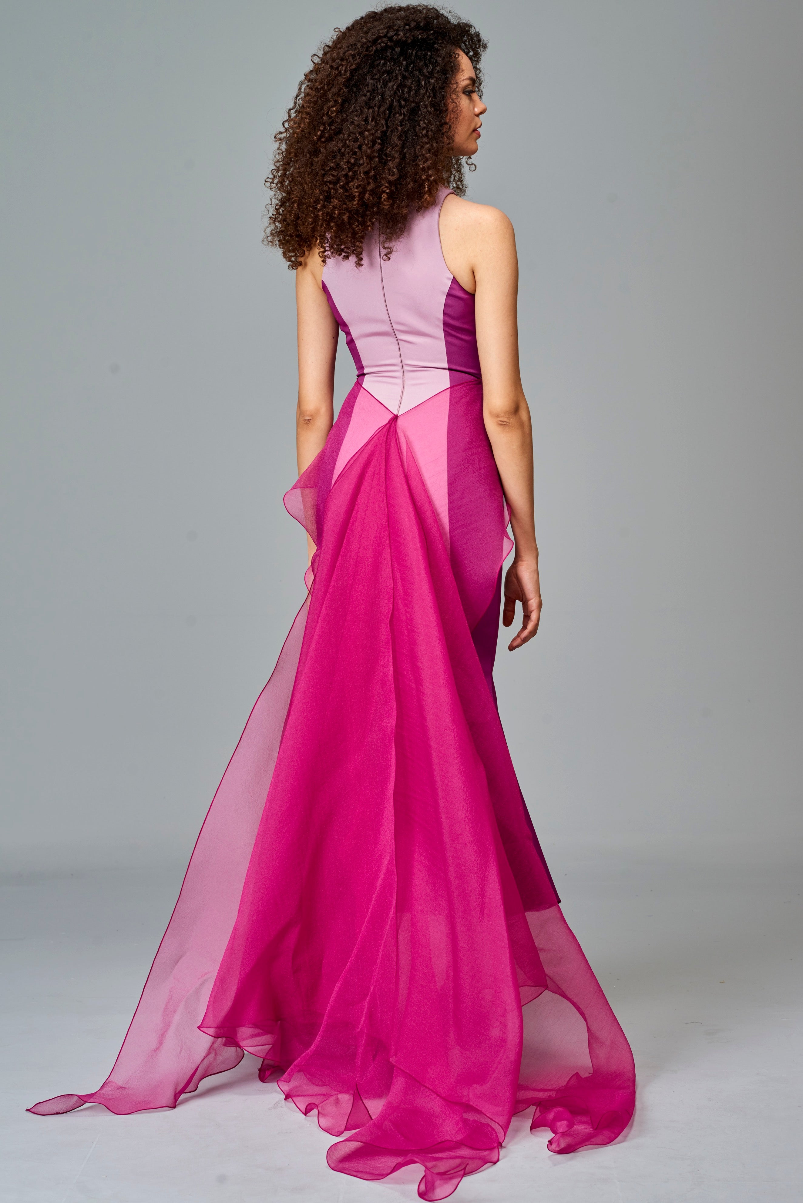 Two Toned Dress with Organza Train