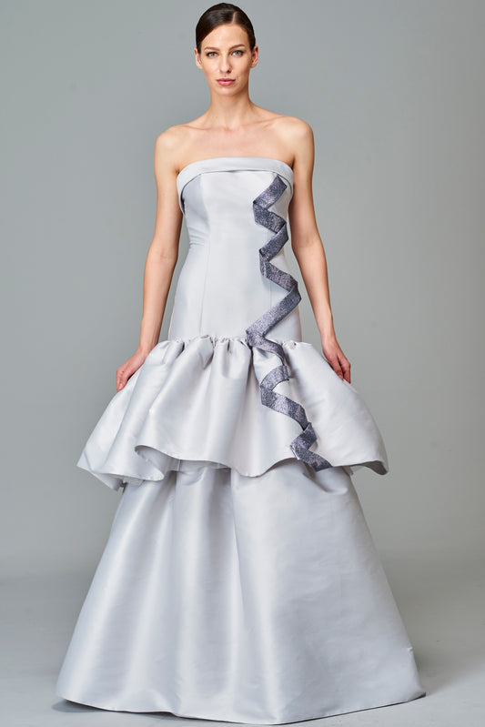 Metallic Ribbon Detailed Taffeta Gown