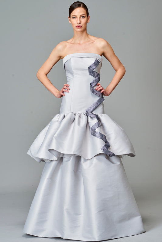 Metallic Ribbon Detailed Taffeta Gown