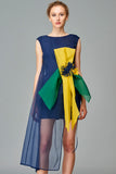 Organza Color Block Detailed Faille Short Dress