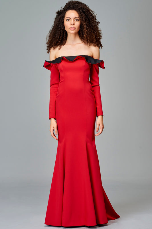 Ruffled Off-The-Shoulder Long Dress