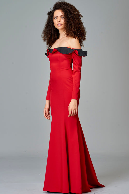 Ruffled Off-The-Shoulder Long Dress