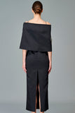 Fitted Long Dress with Off-The-Shoulder Bolero
