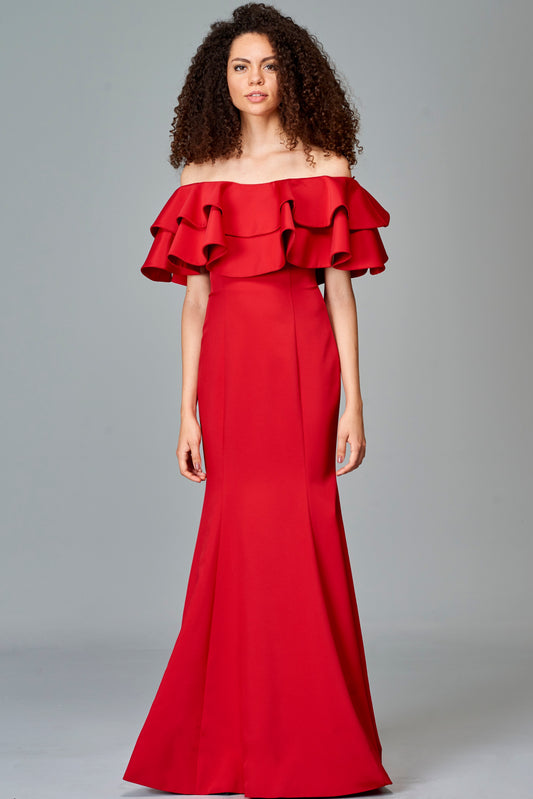 Ruffled Off-The-Shoulder Long Dress